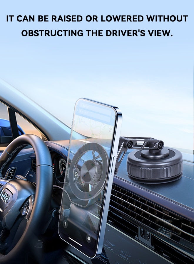 Yaqeen Magnetic Car Phone Holder with Vacuum Suction and N54 Strong Magnet, 360° Rotatable Car Mount with 3 Axis Foldable Arm for MagSafe, Alloy Magnetic Phone Stand with Magnetic Ring for iPhone and All Smartphones - Image 3